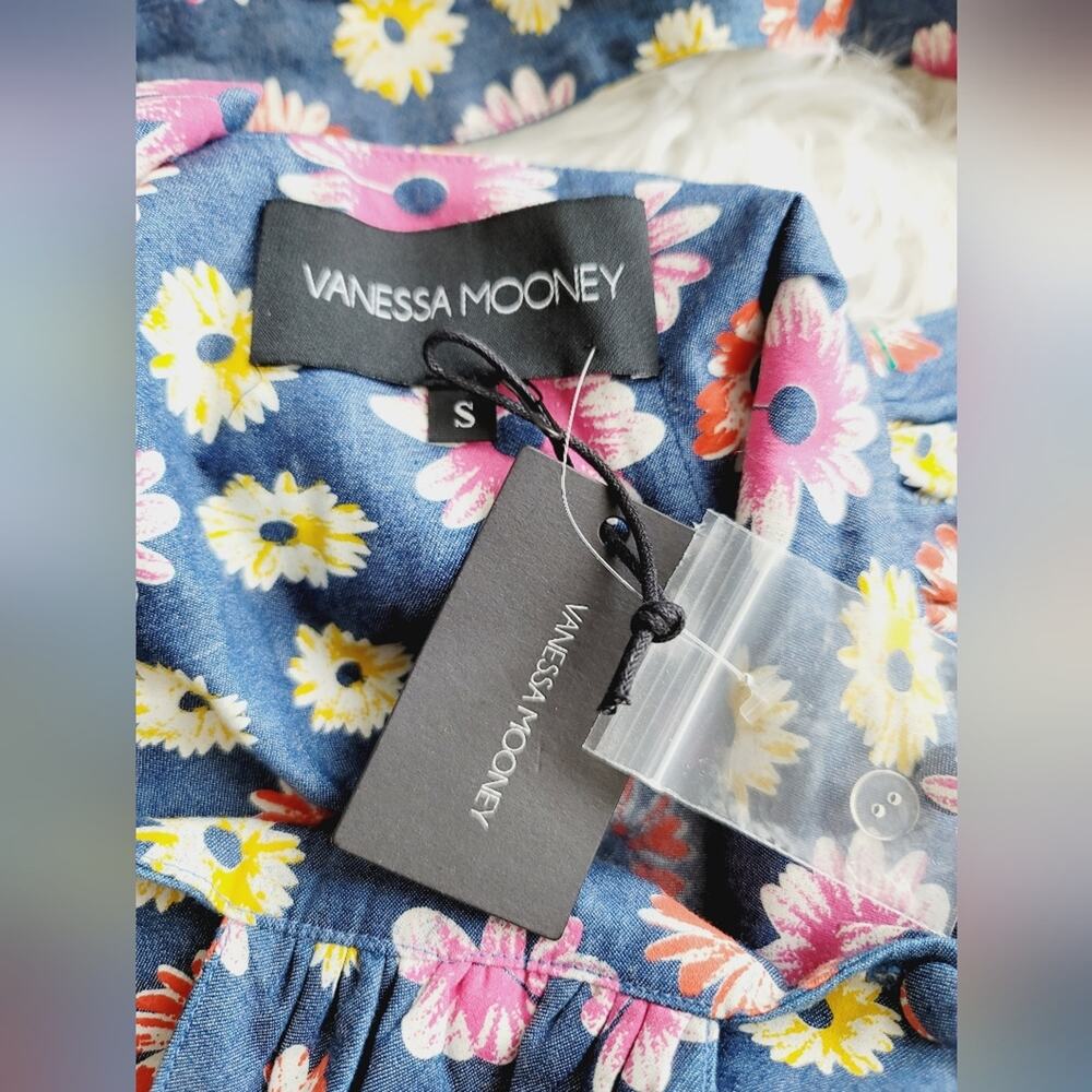 VANESSA MOONEY Venus Blue White Daisy Floral Cotton Romper Boho Feminine NWT S - Picture 15 of 16